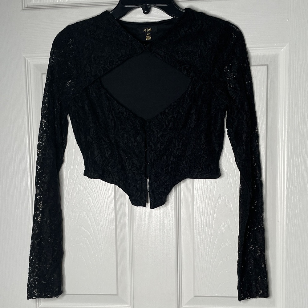 AFRM Black Lace Long Sleeve Corset Crop Top